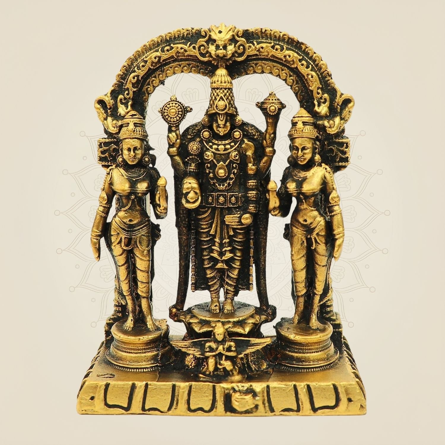 Bronze Tirupati Balaji Idol 2.75"– Venkateswara with Sridevi Bhudevi Statue