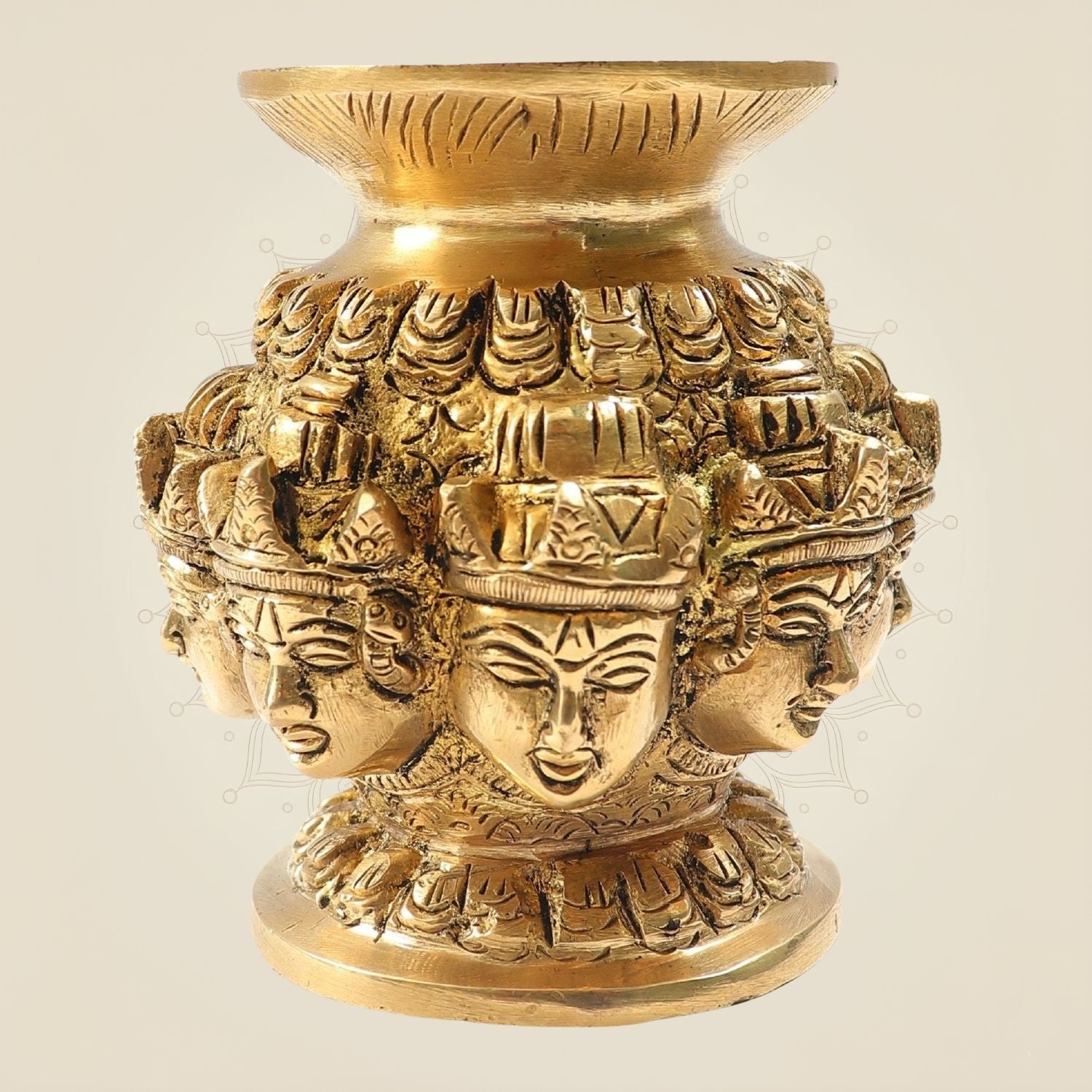 Heritage Artwork Brass Ashta Face Kalash 3.35"- Traditional Ashtalakshmi Puja Pot