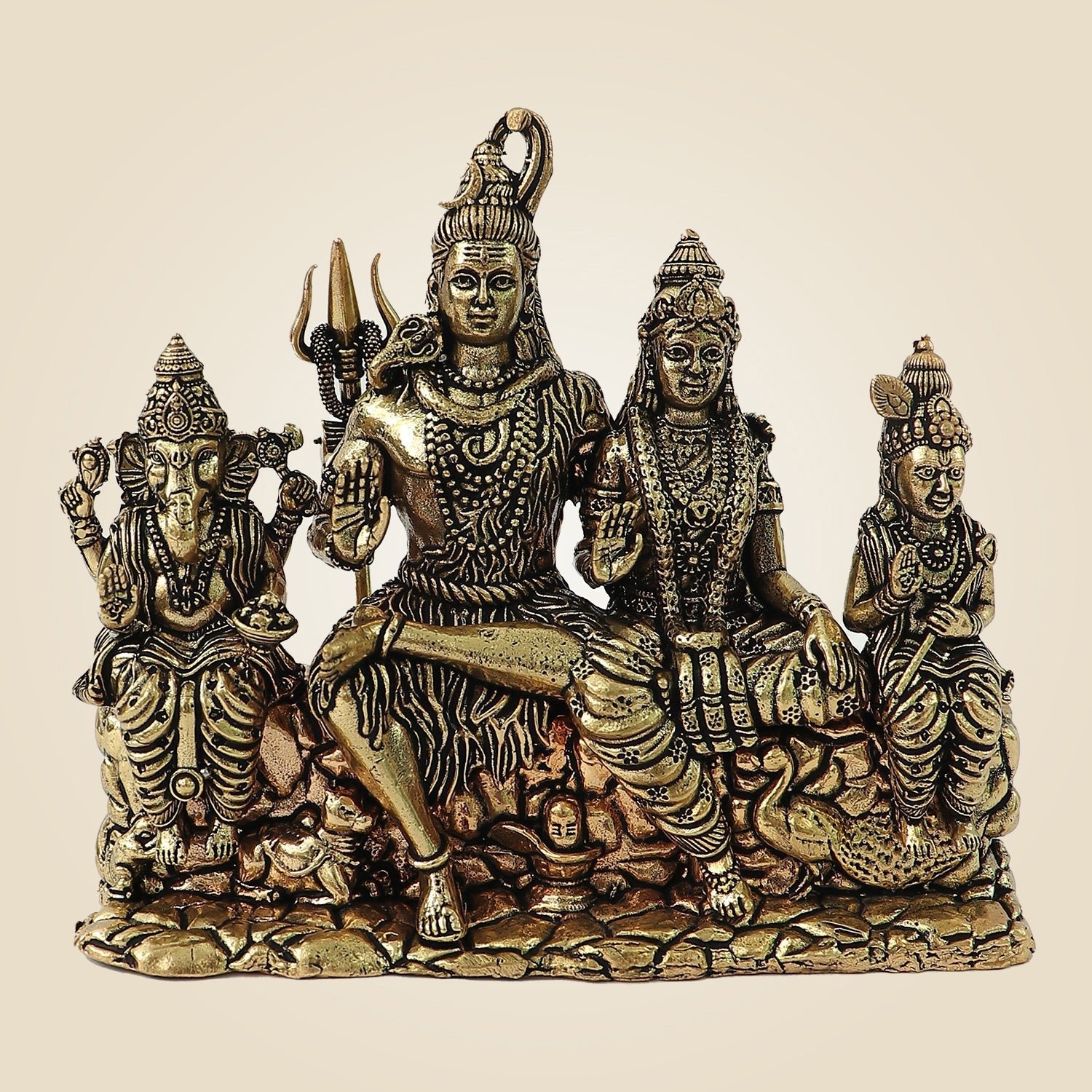Exquisite Shiv Parivar Brass Statue – Superfine Handcrafted Divine Decor 4.5"