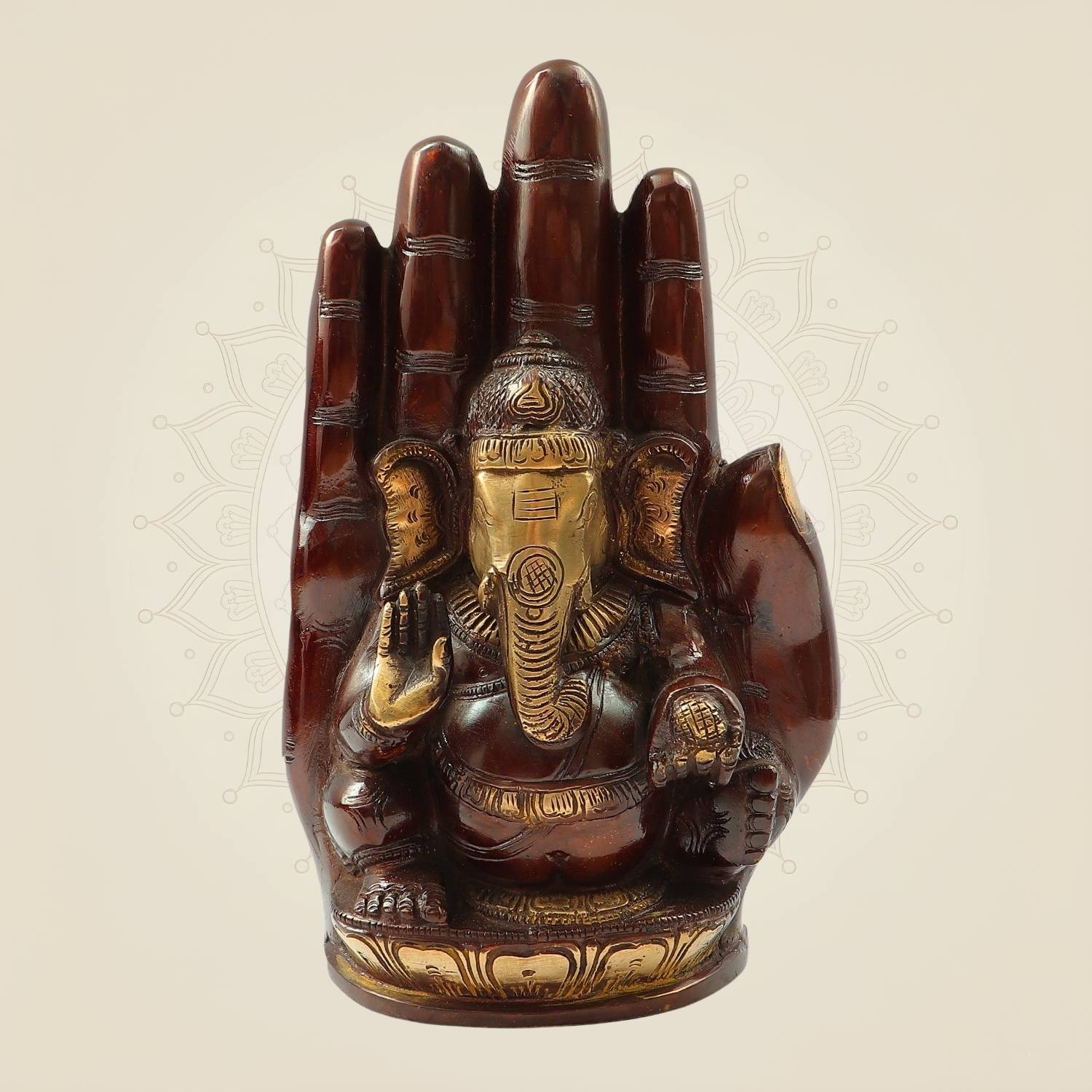 9" Brass Ganesha Idol Embossed on Hand – Divine Ganesh Murti for Home & Gifts
