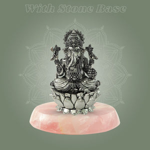 Brass Chaturbhuja Ganesha Statue with stone base