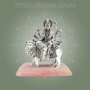 Brass Sherawali Durga on pink stone