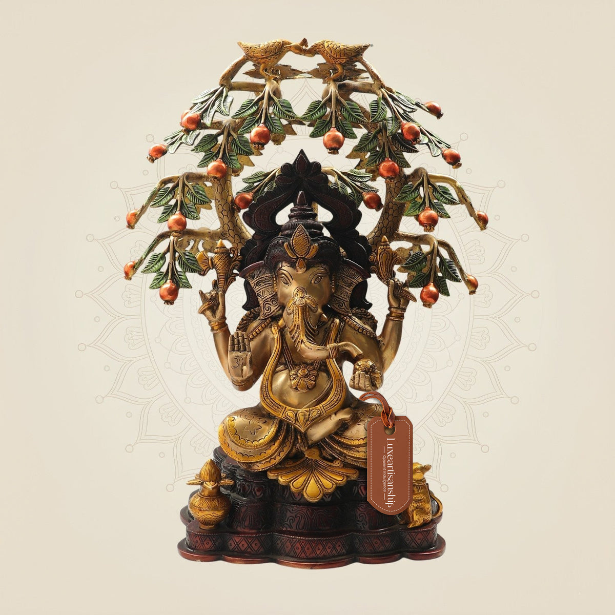 24.5" Brass Ganesha with Tree – Perfect Blend of Art and Spirituality