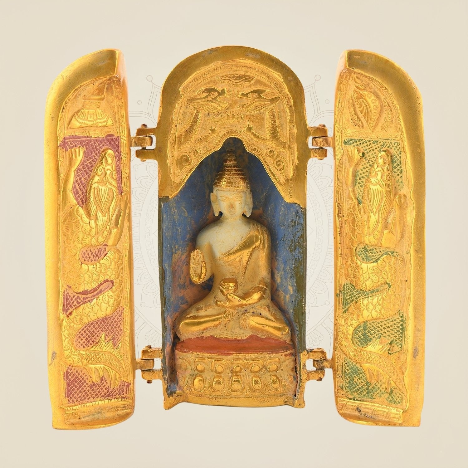 Folding Buddha Temple – 7.5" Brass Statue | Compact Spiritual Decor
