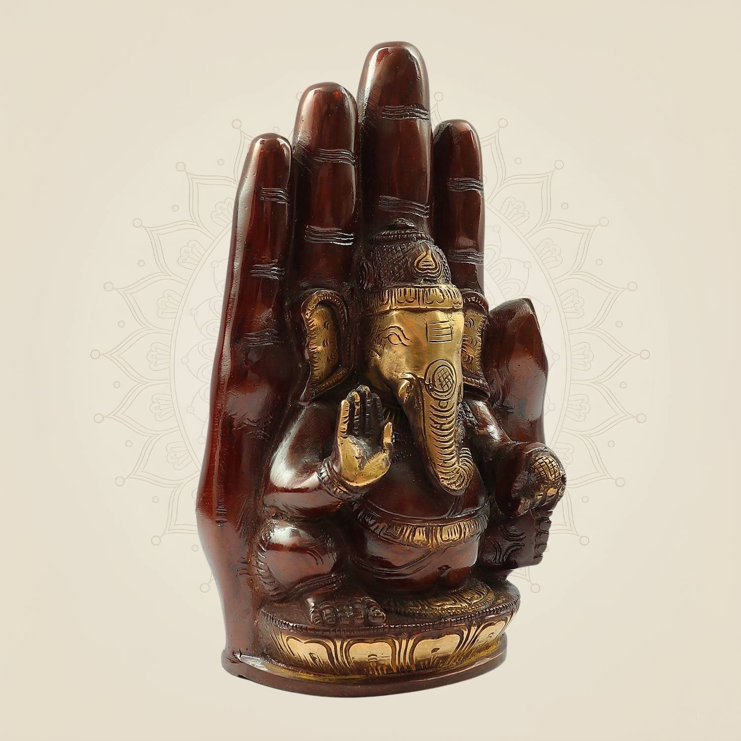 9" Brass Ganesha Idol Embossed on Hand – Divine Ganesh Murti for Home & Gifts