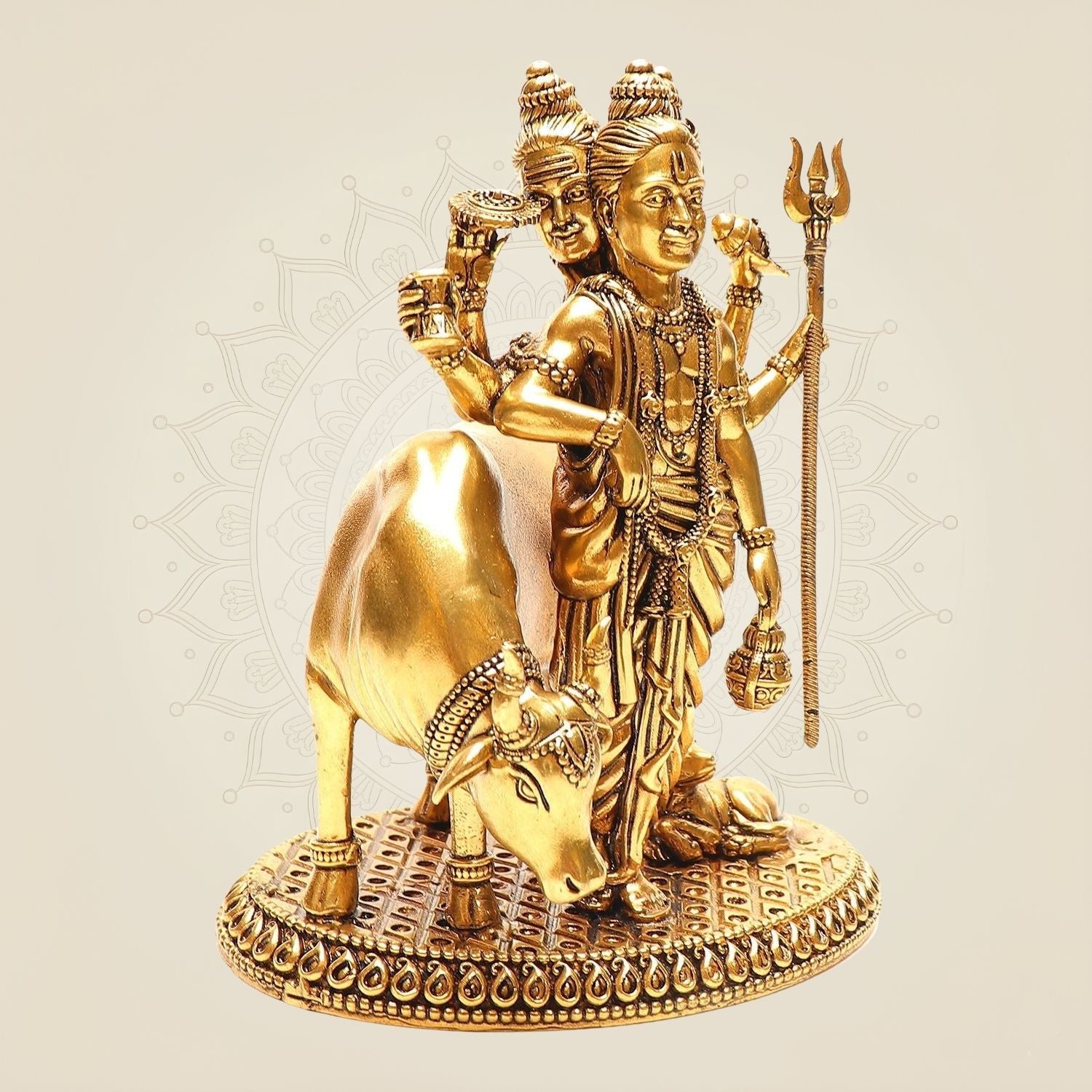 Pure Brass Dattatreya Idol • 6" Superfine Lightweight Hollow Casting Murti