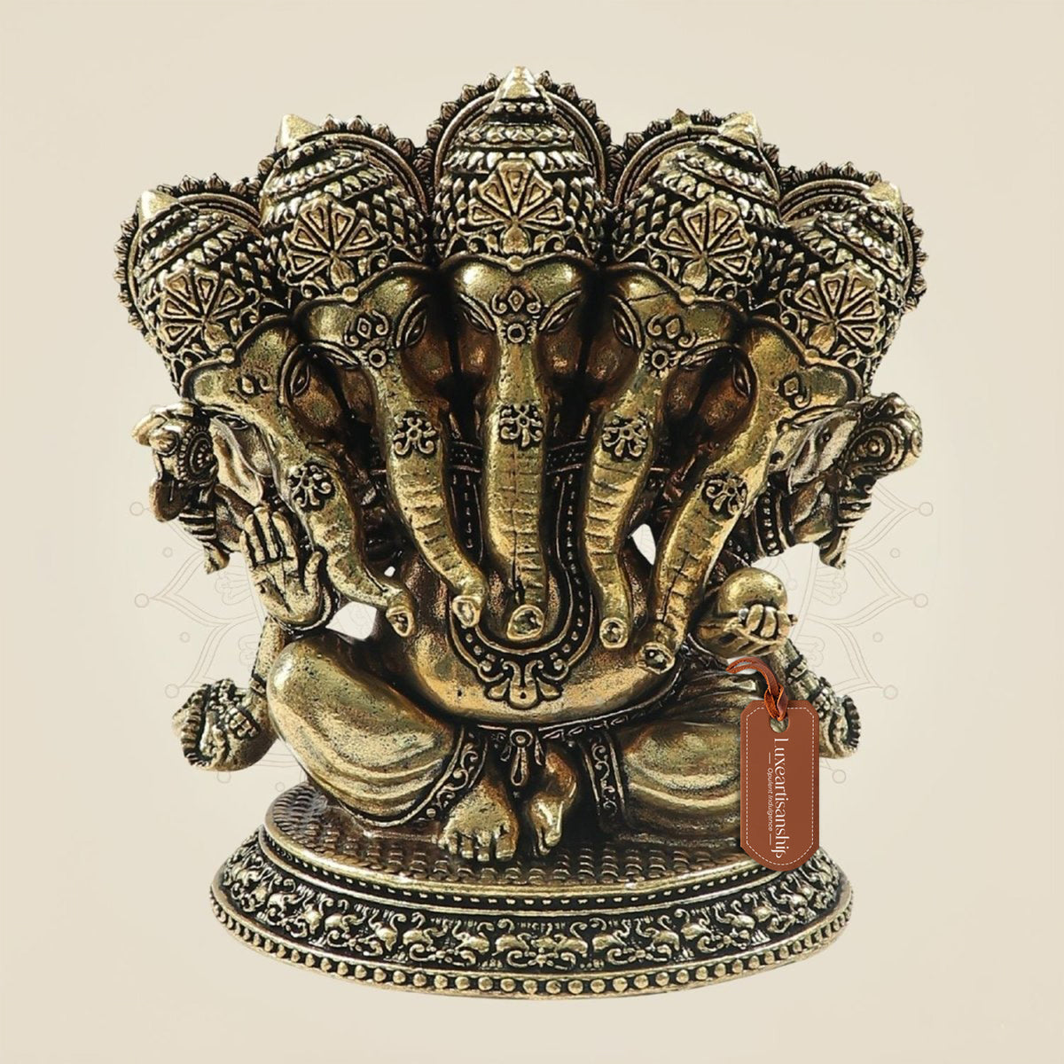 Handcrafted Pure Brass Panchmukhi Ganesh Sculpture 4.5"– Lightweight Artisan Idol