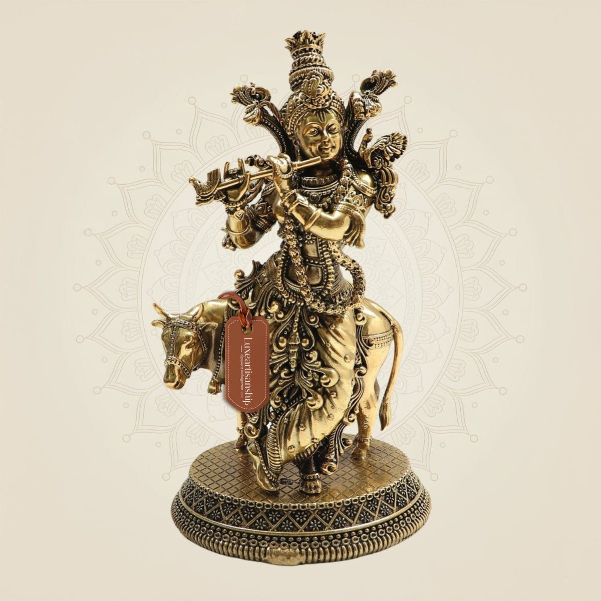 Brass Krishna Ji with Cow – A Timeless Symbol
