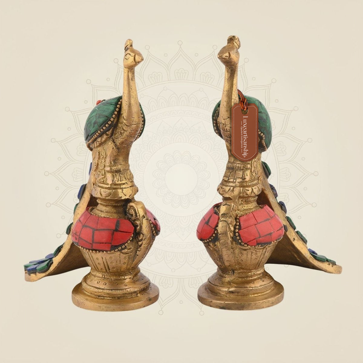5.5" Brass Peacock Pair – Handcrafted Stone-Finish Decor Idol Set for Home & Gifts