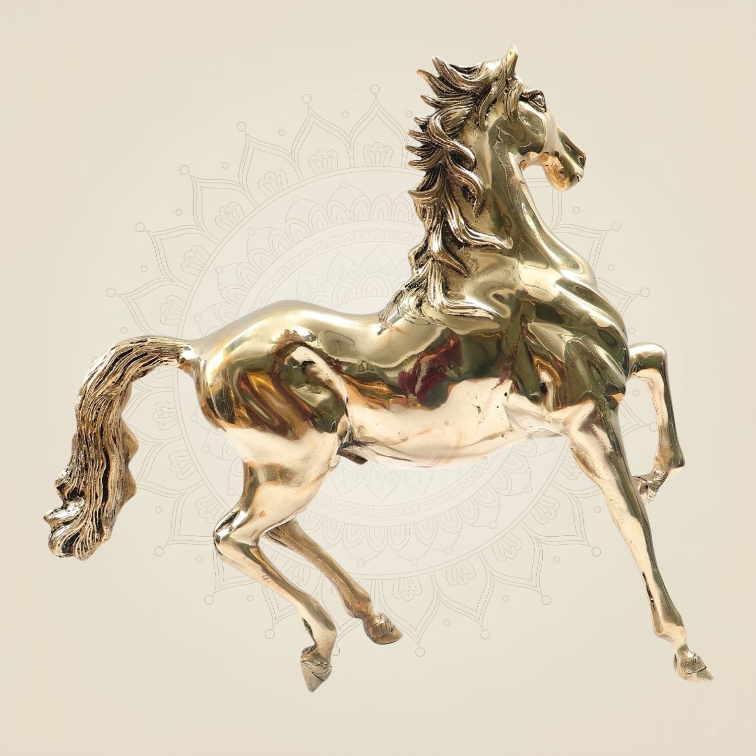 Big Size Brass Horse Statue 16" - Heavy Handcrafted Murti for Home & Office Décor