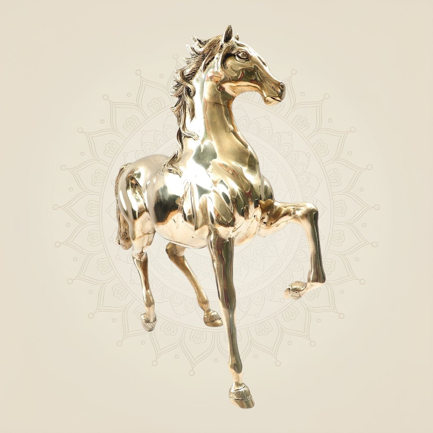 Big Size Brass Horse Statue 16" - Heavy Handcrafted Murti for Home & Office Décor