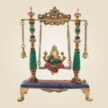 Brass Ganesh Ji Idol on Swing with Stone Work 16" | Traditional Ganesha Jhoola Statue for Pooja Decor