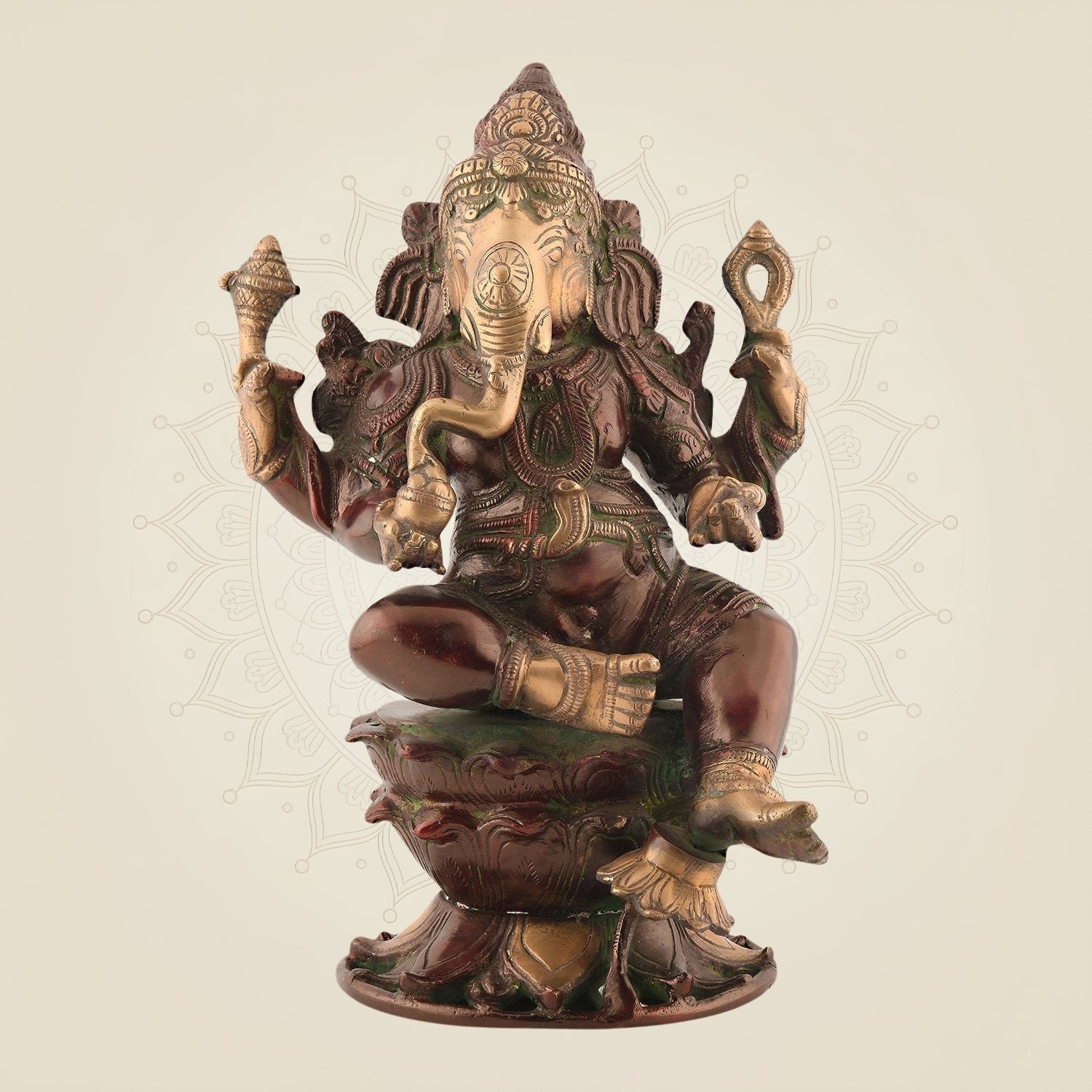 Colored Sitting Ganesha Idol – 11.5" Handcrafted Large Size Brass Murti for Home & Gift Use