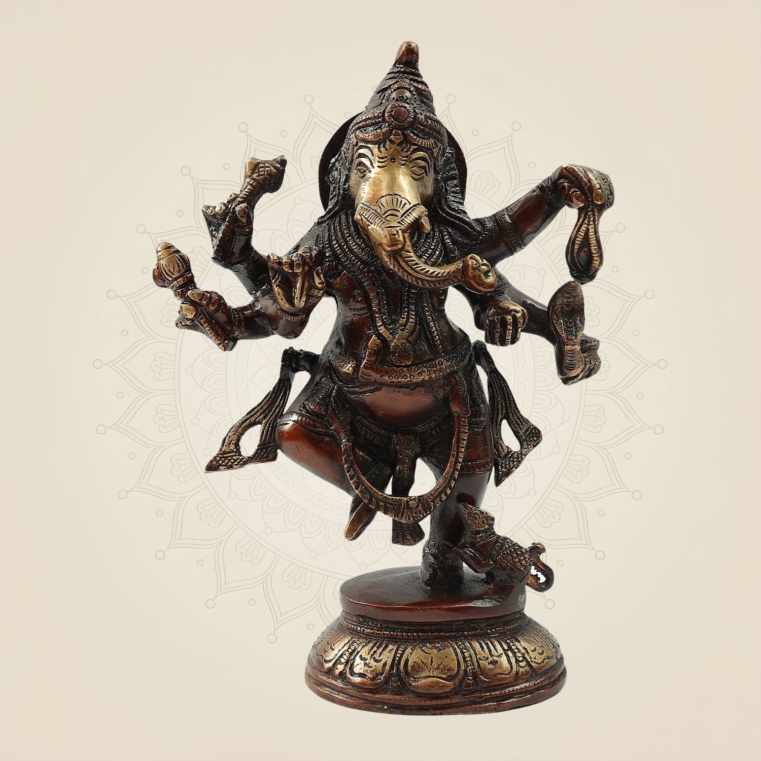 Traditional Brass Ganesh Murti in Dancing Pose 8.5" | Temple & Home Decor