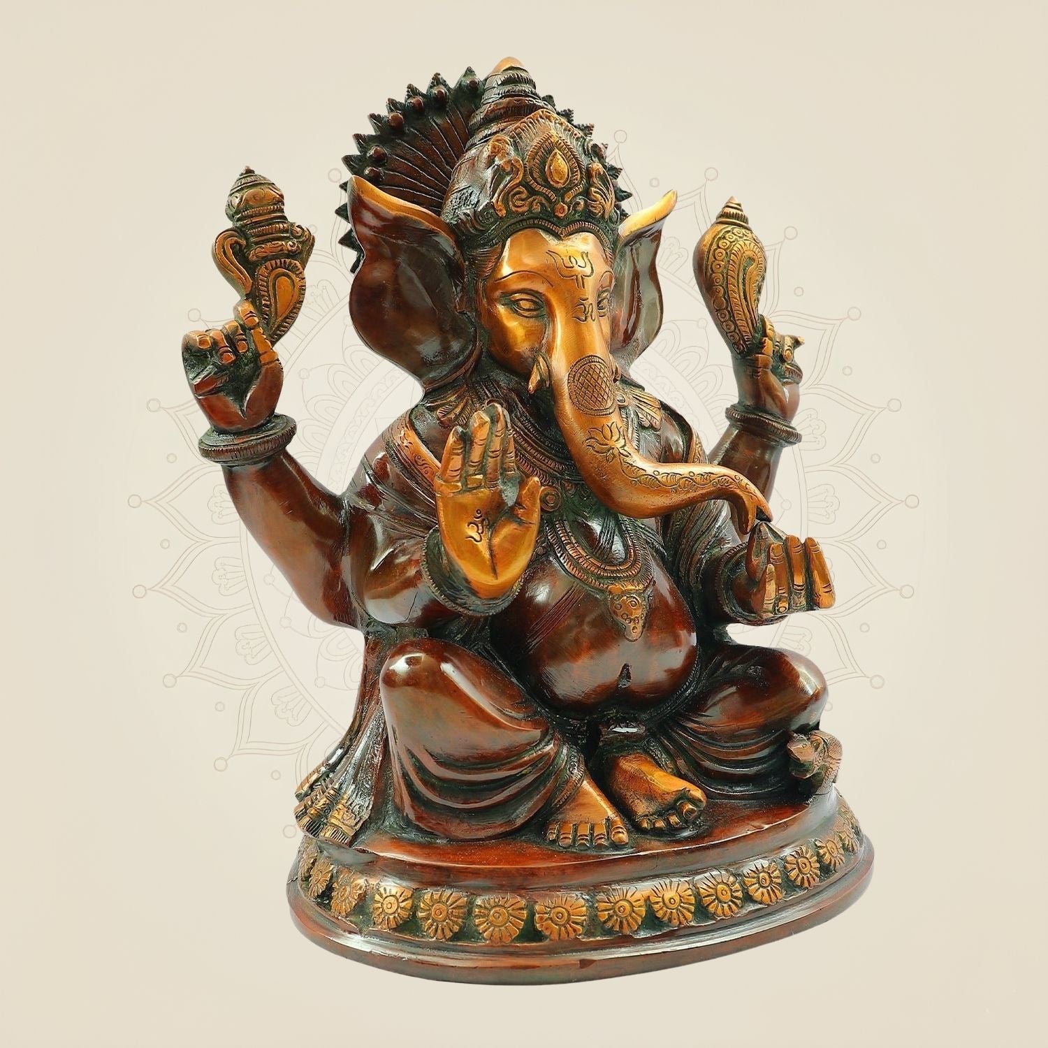 Brass Blessing Lord Ganesha Statue 12" – Handmade Spiritual Temple Idol