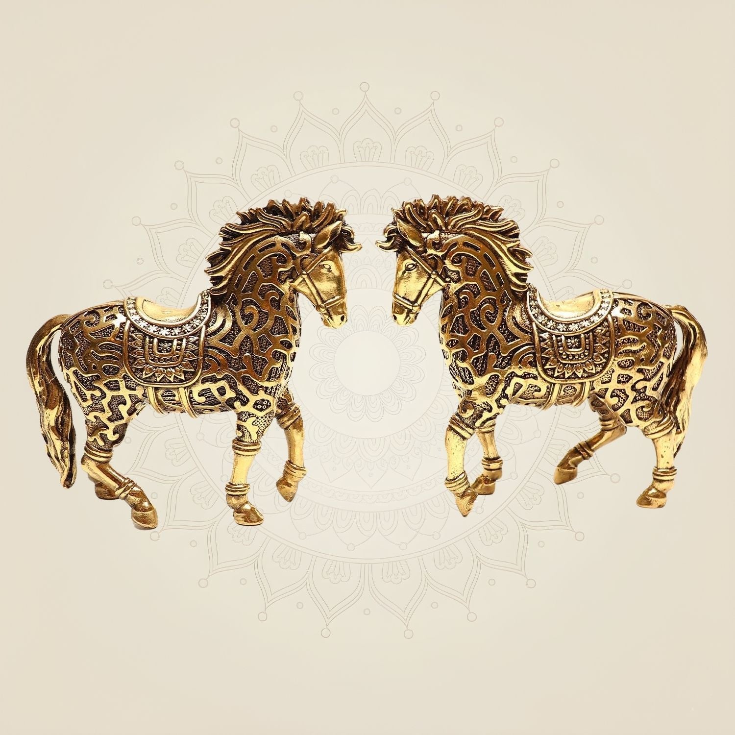 Brass Horse Pair Statue • Unique Vastu Decor Showpiece for Wealth & Speed 4.25"