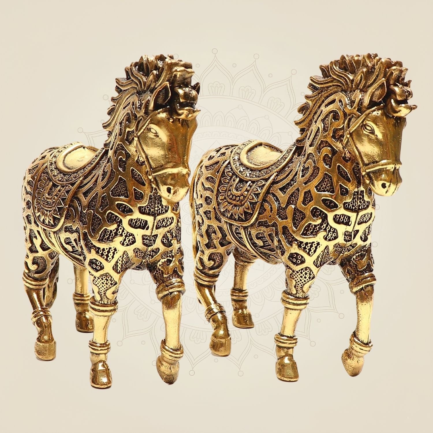 Brass Horse Pair Statue • Unique Vastu Decor Showpiece for Wealth & Speed 4.25"