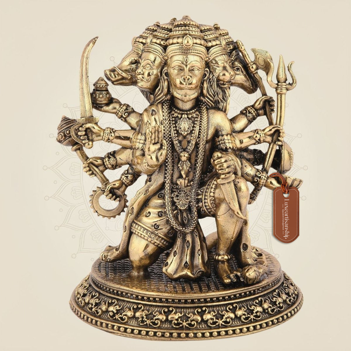 Panchmukhi Hanuman Idol 7" - Brass Handmade Idol for Positive Energy and Wealth