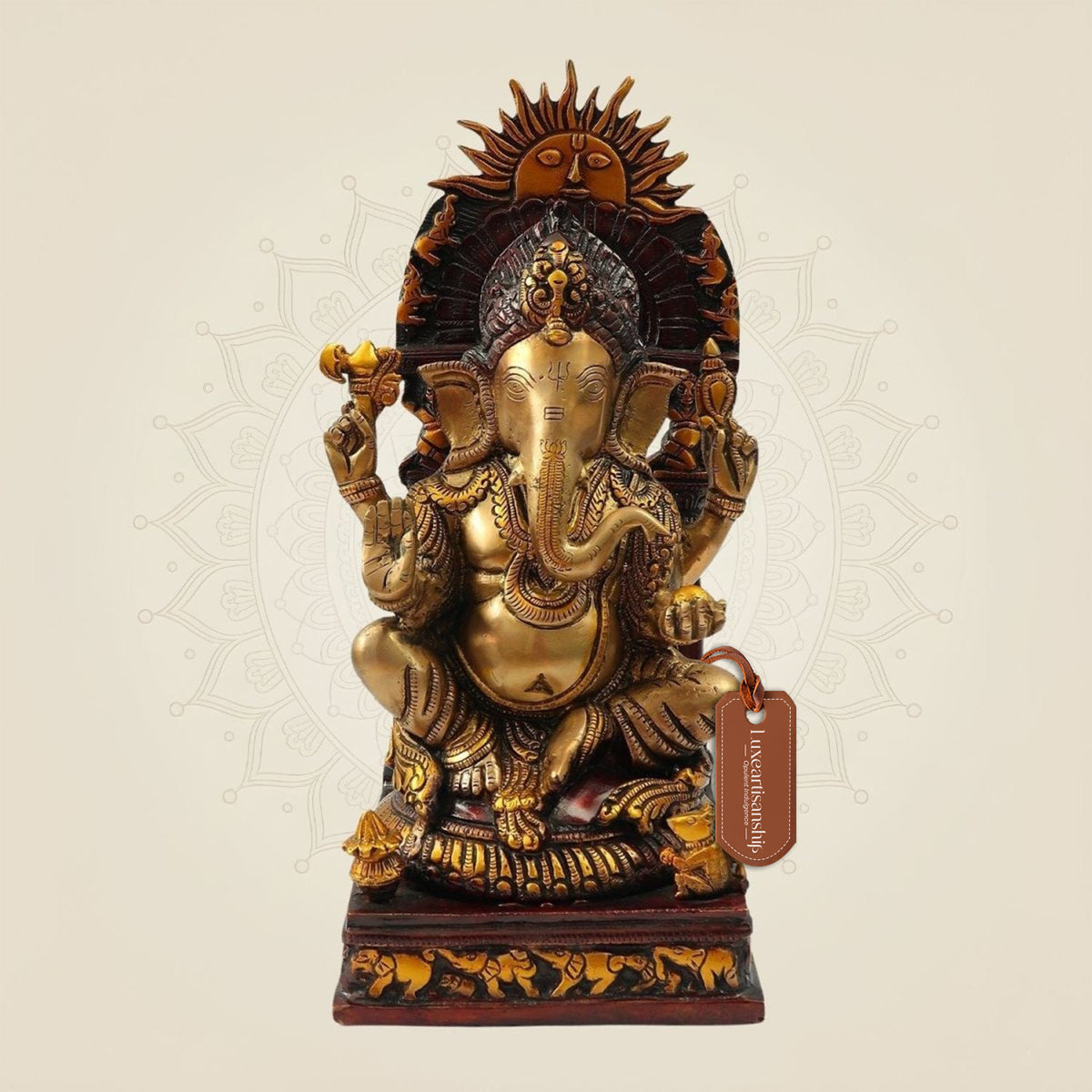 Handcrafted Brass Lord Ganesha Statue with Prabhavali 16"