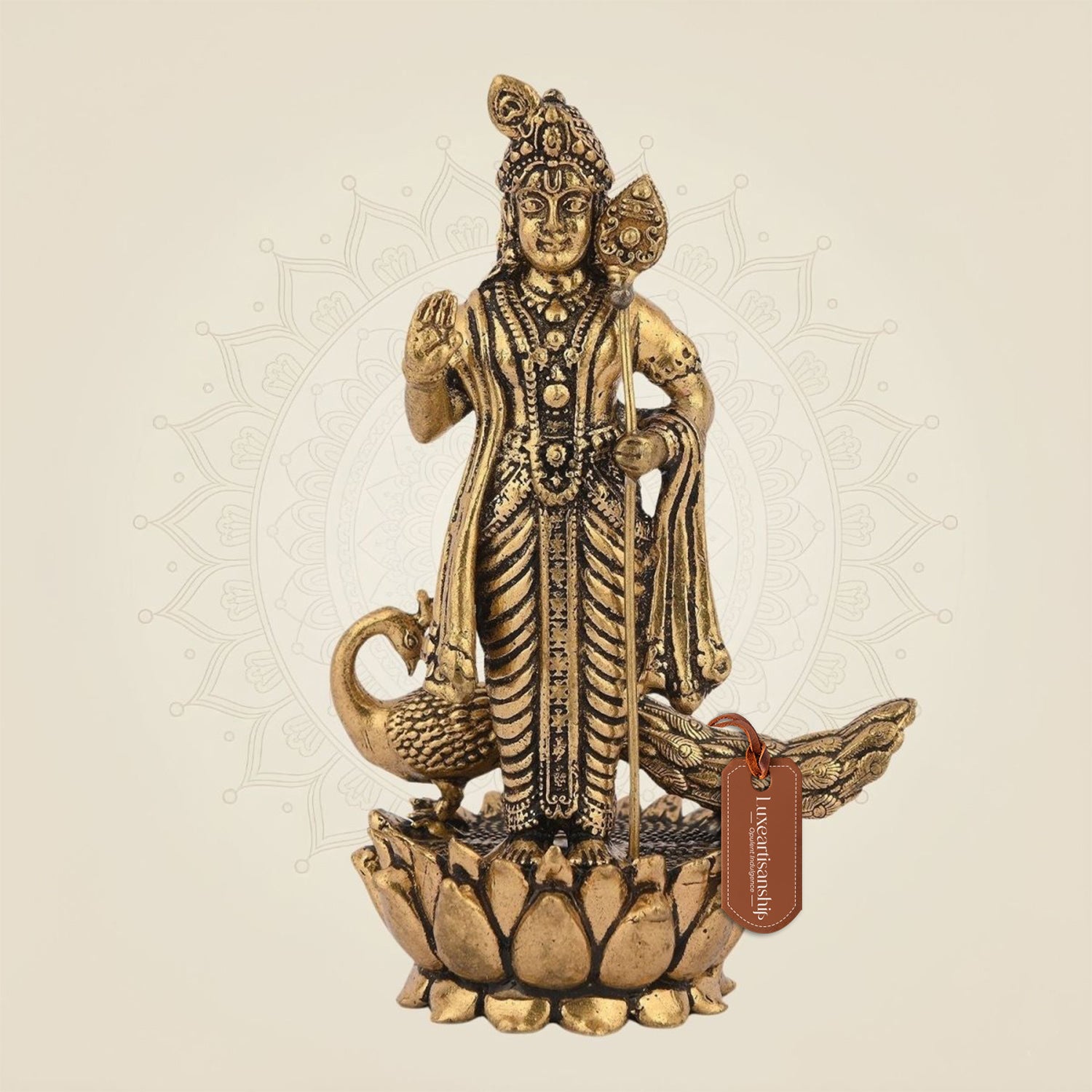 Handcrafted Lord Murugan Brass Statue with Peacock for Temple & Gift 6"