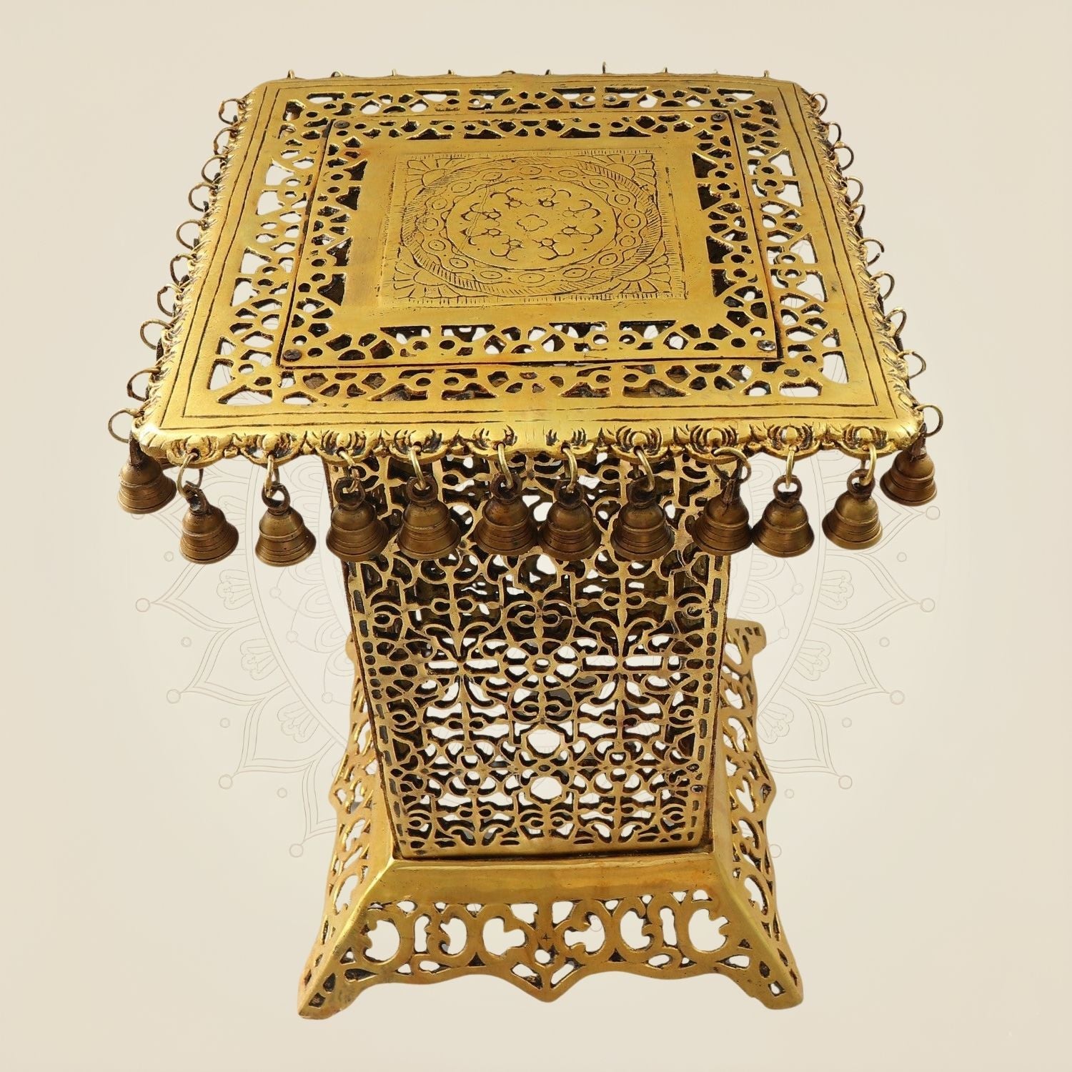 Handcrafted Brass Chowki Table 20.5" – Perfect Altar for Deities & Pooja