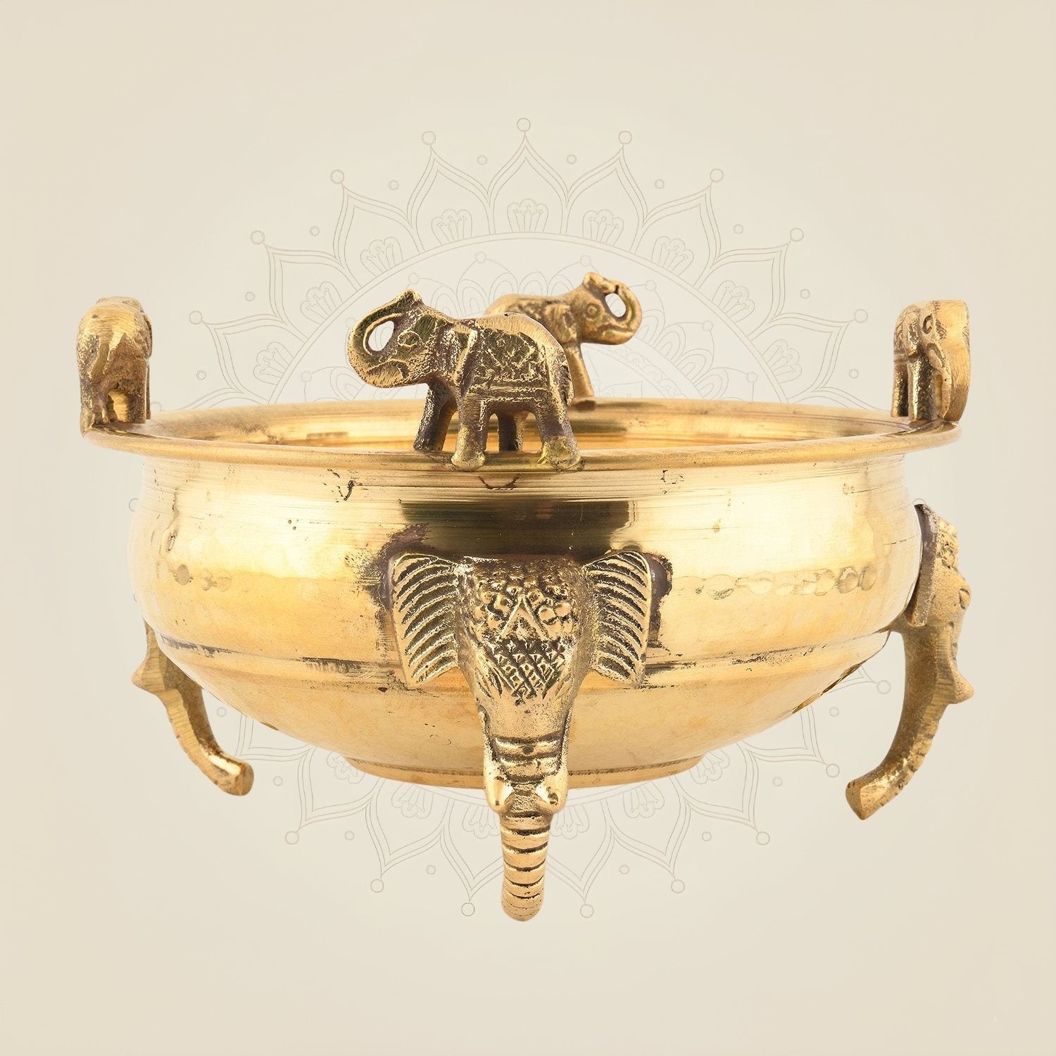 Brass Elephant Urli Bowl 4.25″ – Handcrafted Decor Accent for Home & Mandir