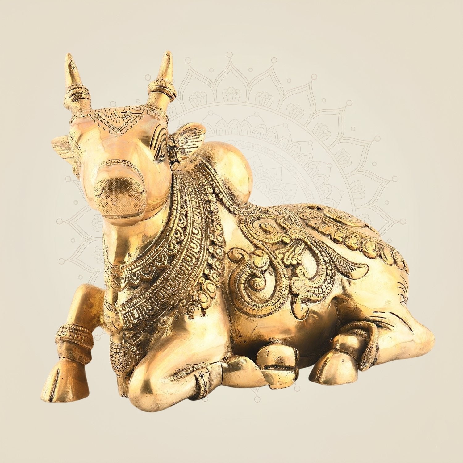 Nandi Brass Idol – 9.5" Superfine Pure Brass Statue with Engraved Detail