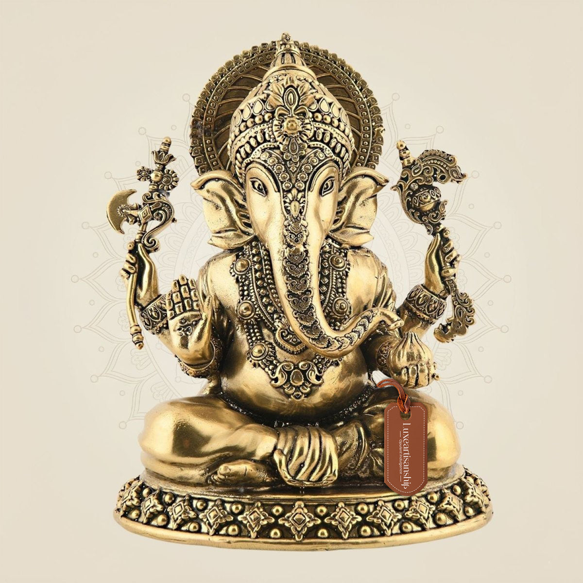 Brass Ganesha Idol 5.75" – Seated on Oval Base | Finely Handcrafted Art