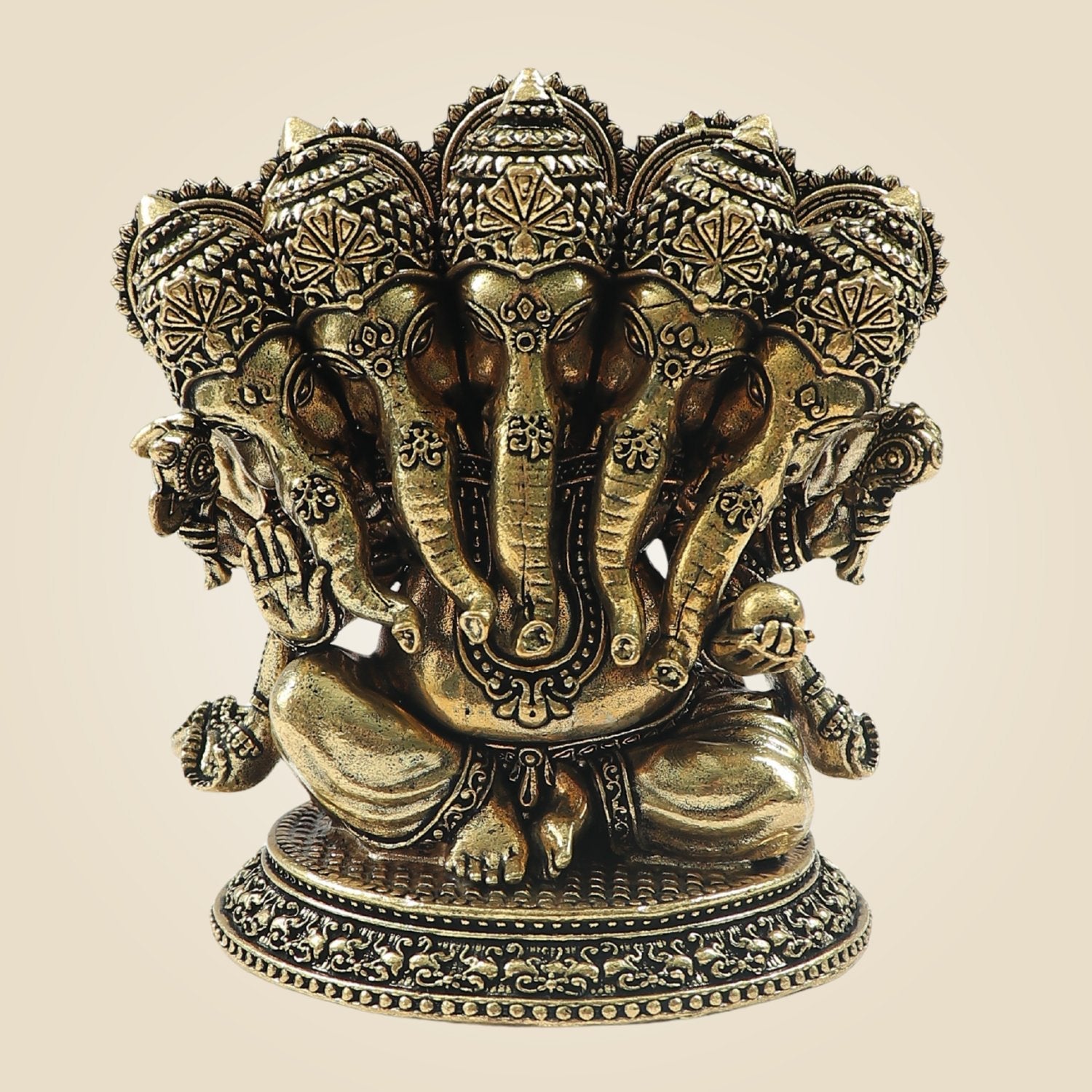 Elegant Panchmukhi Ganesh Brass Statue with Oval Base - 4.25"