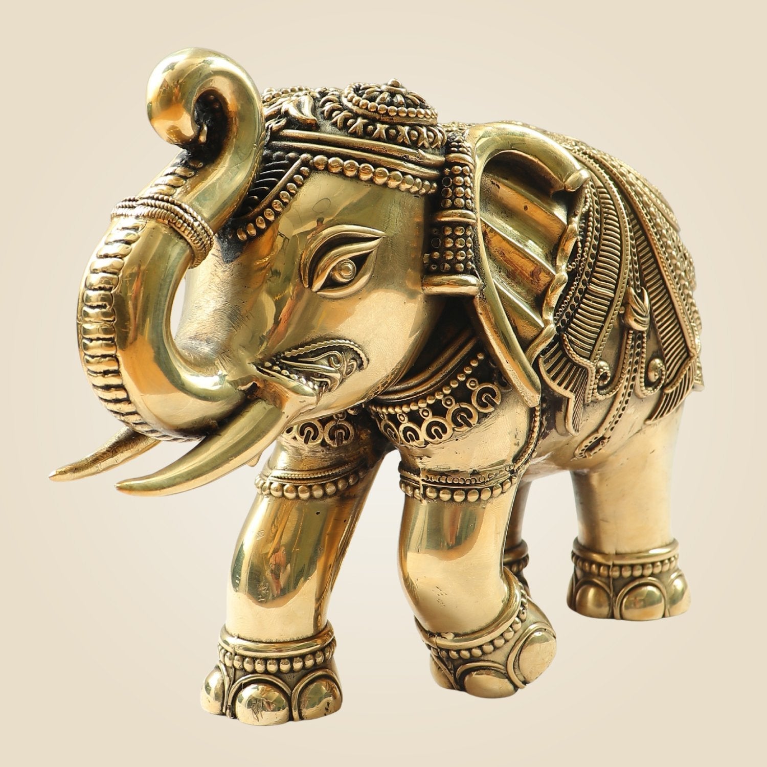 Brass Elephant Statue 8"- Big Size Handcrafted Showpiece in Superfine Finish