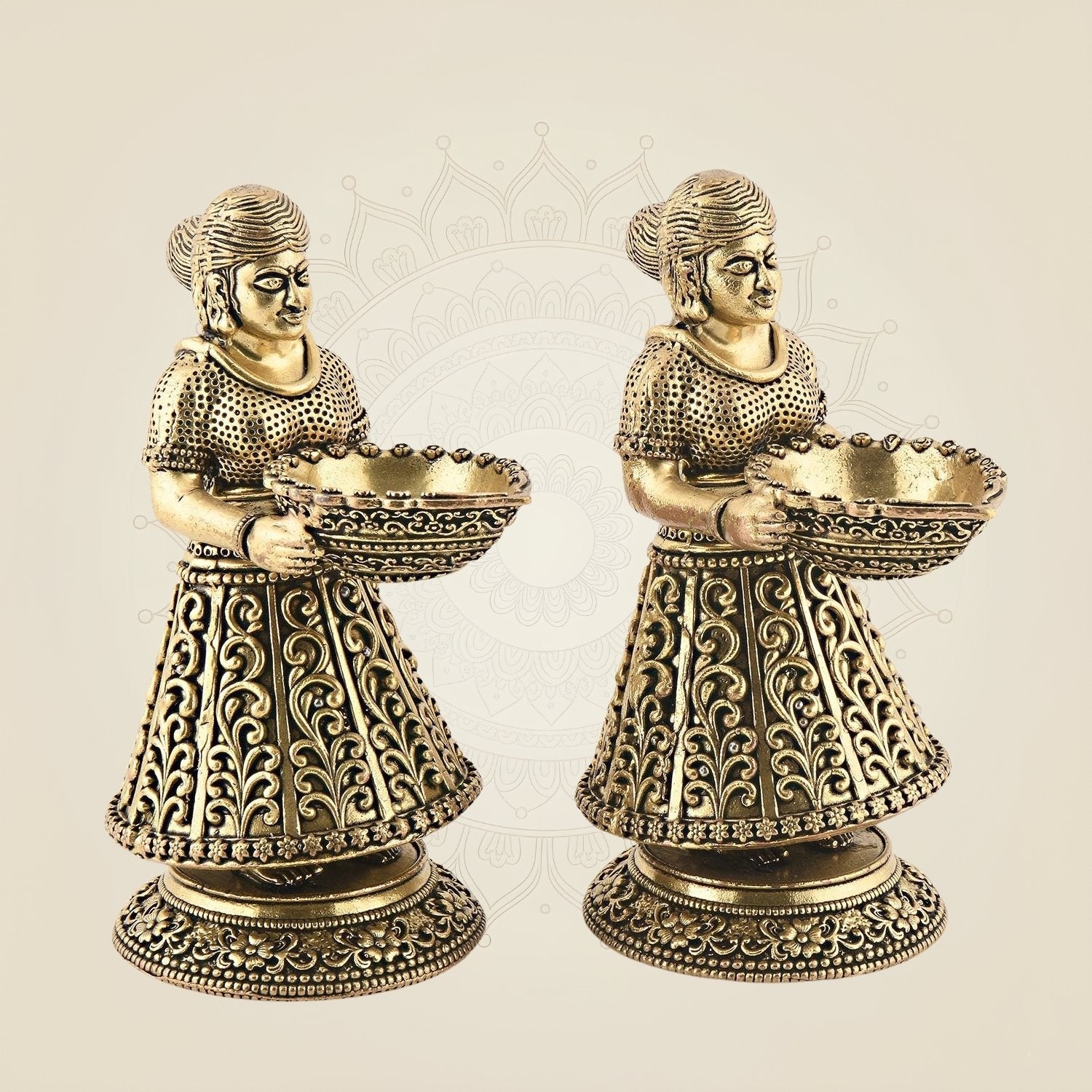 Brass Deep Lakshmi Pair – 6" | Premium Handcrafted Deepam Lamps for Aarti, Pooja & Décor
