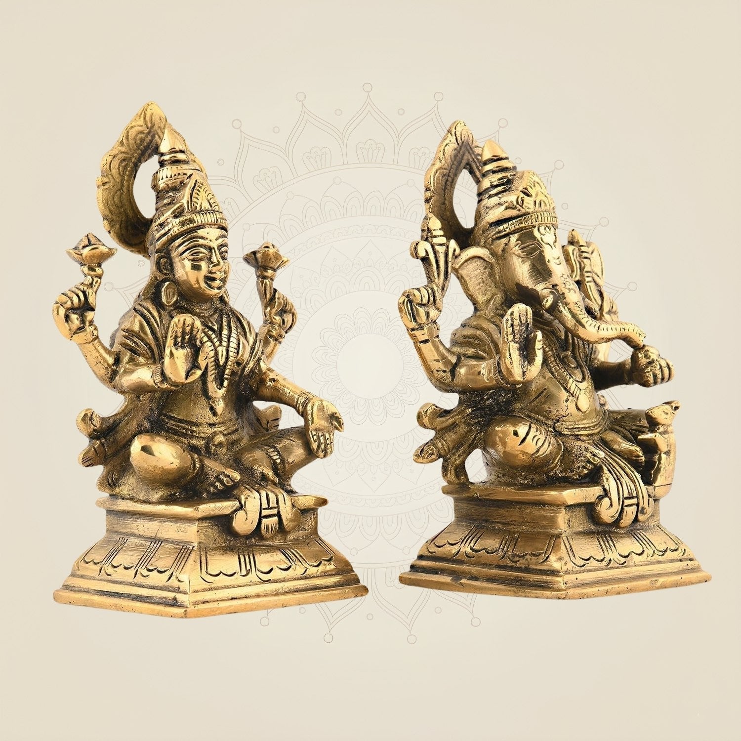 Brass Ganesh with Shubh Lakshmi Idol 5.25" | Vighnaharta Decorative Showpiece