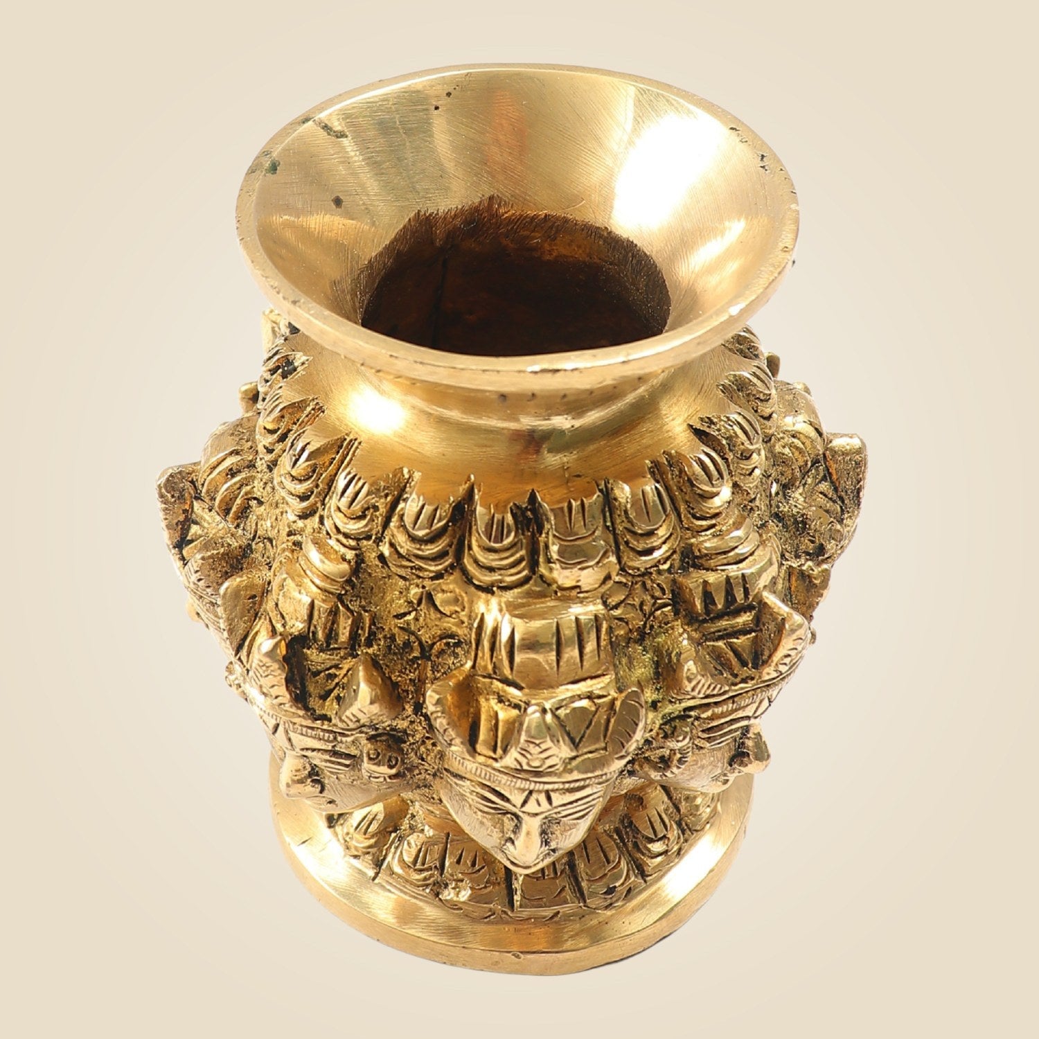 Heritage Artwork Brass Ashta Face Kalash 3.35"- Traditional Ashtalakshmi Puja Pot