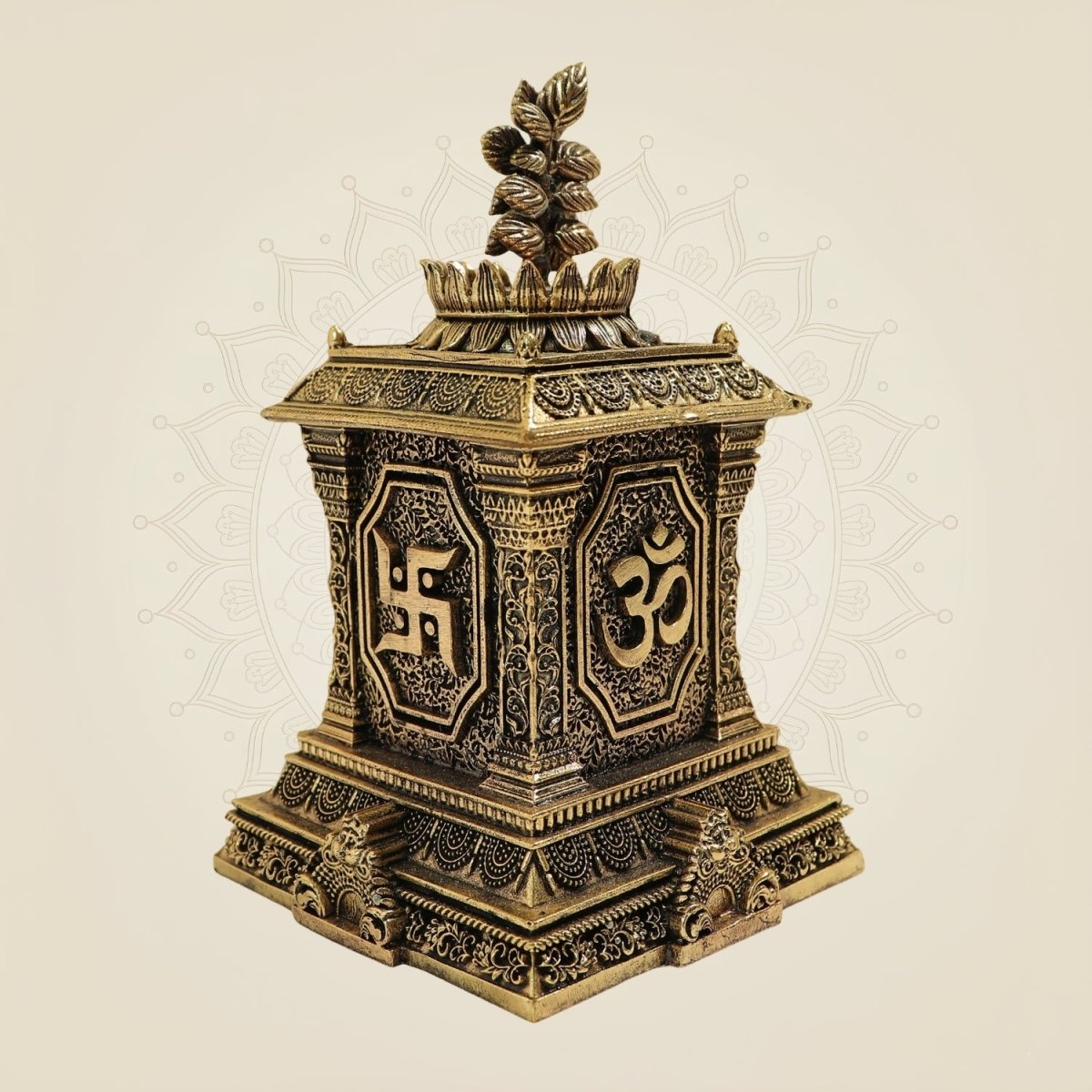 5.5" Traditional Pure Brass Tulsi Maadam with Om Design - Luxeartisanship