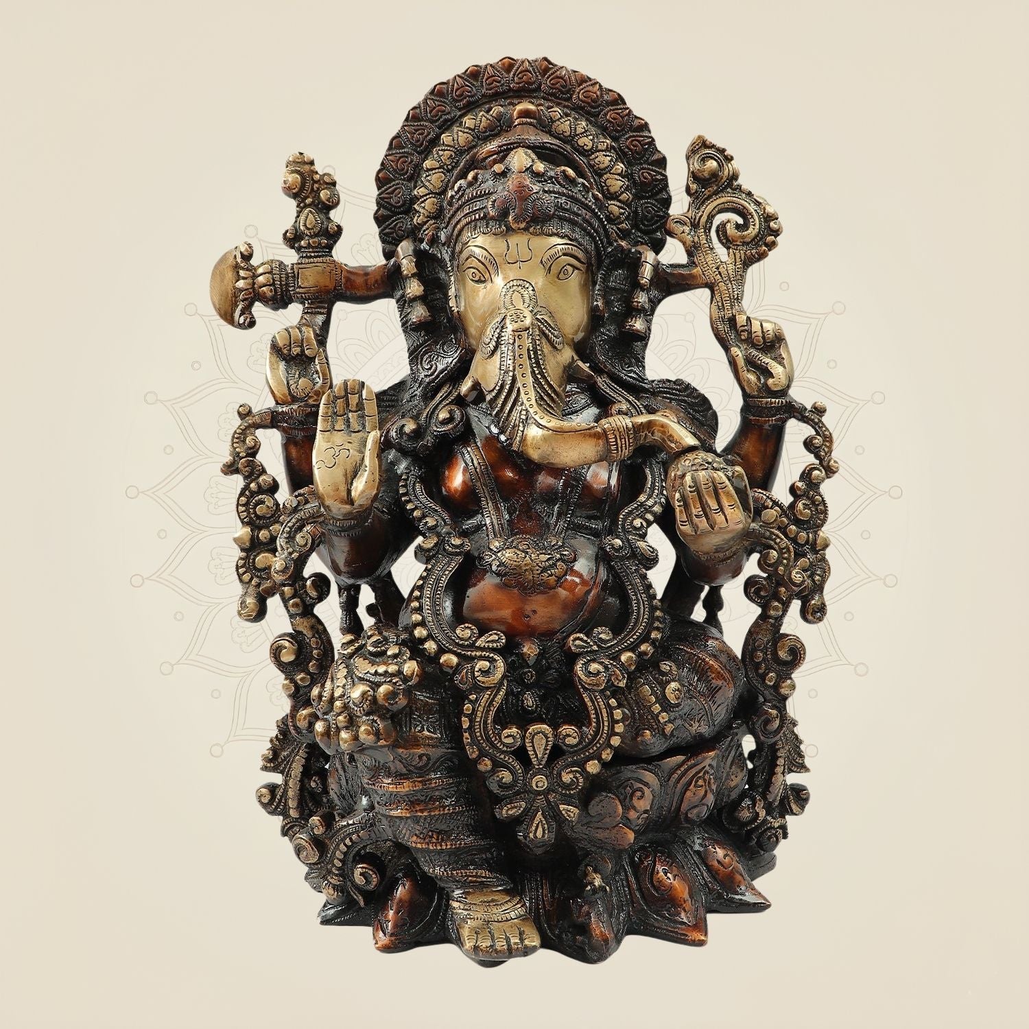 15.5" Ornate Brass Lord Ganesha Idol | Decorative Ganesh Statue for Temple, Home & Gift Purpose