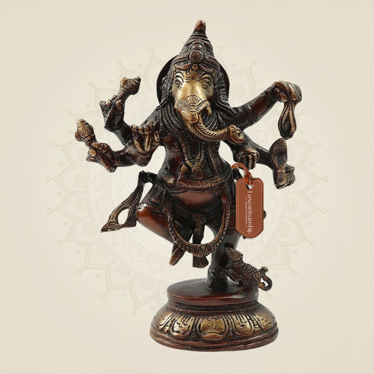 Traditional Brass Ganesh Murti in Dancing Pose 8.5" | Temple & Home Decor