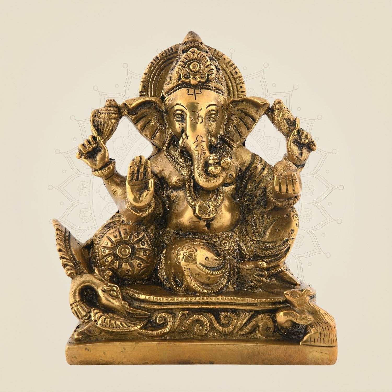 Brass Chaturbhuj Ganesha Idol | Decorative Showpiece for Luck & Prosperity 5.5"