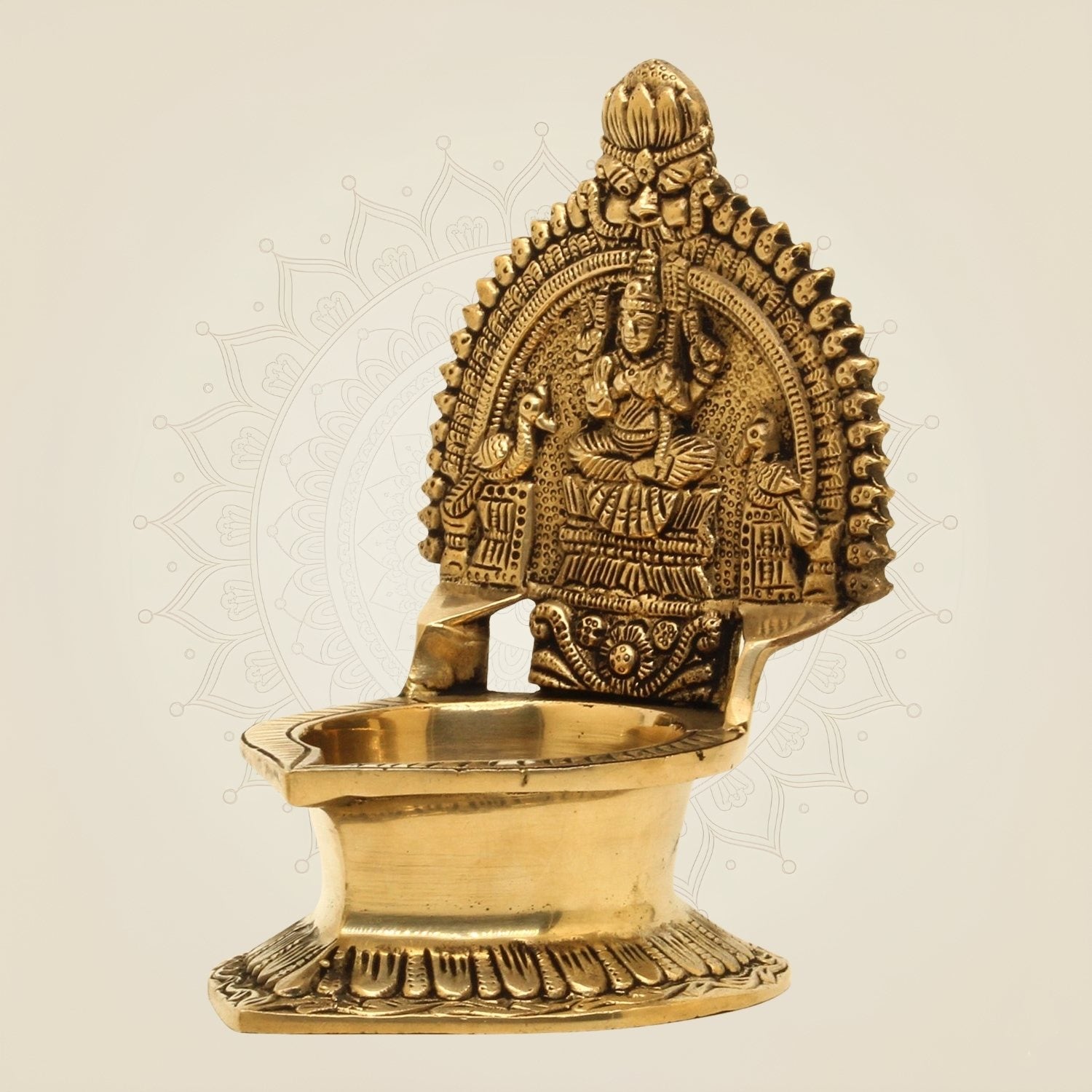7" Handcrafted Brass Lakshmi Deepam – Traditional Pooja Oil Diya Decor
