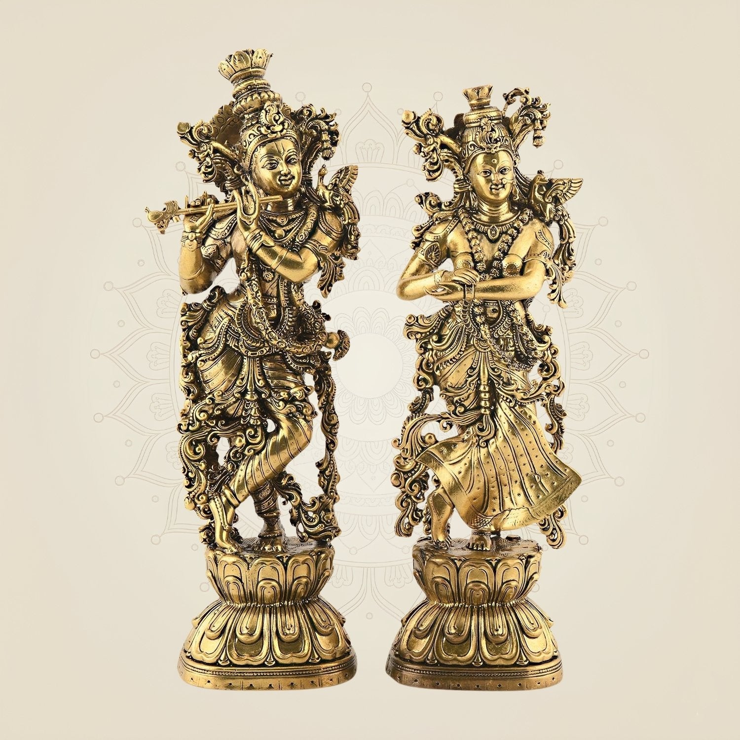 Radha Krishna Brass Idol 9.5" – Handcrafted Premium Sculpture for Aarti & Decor