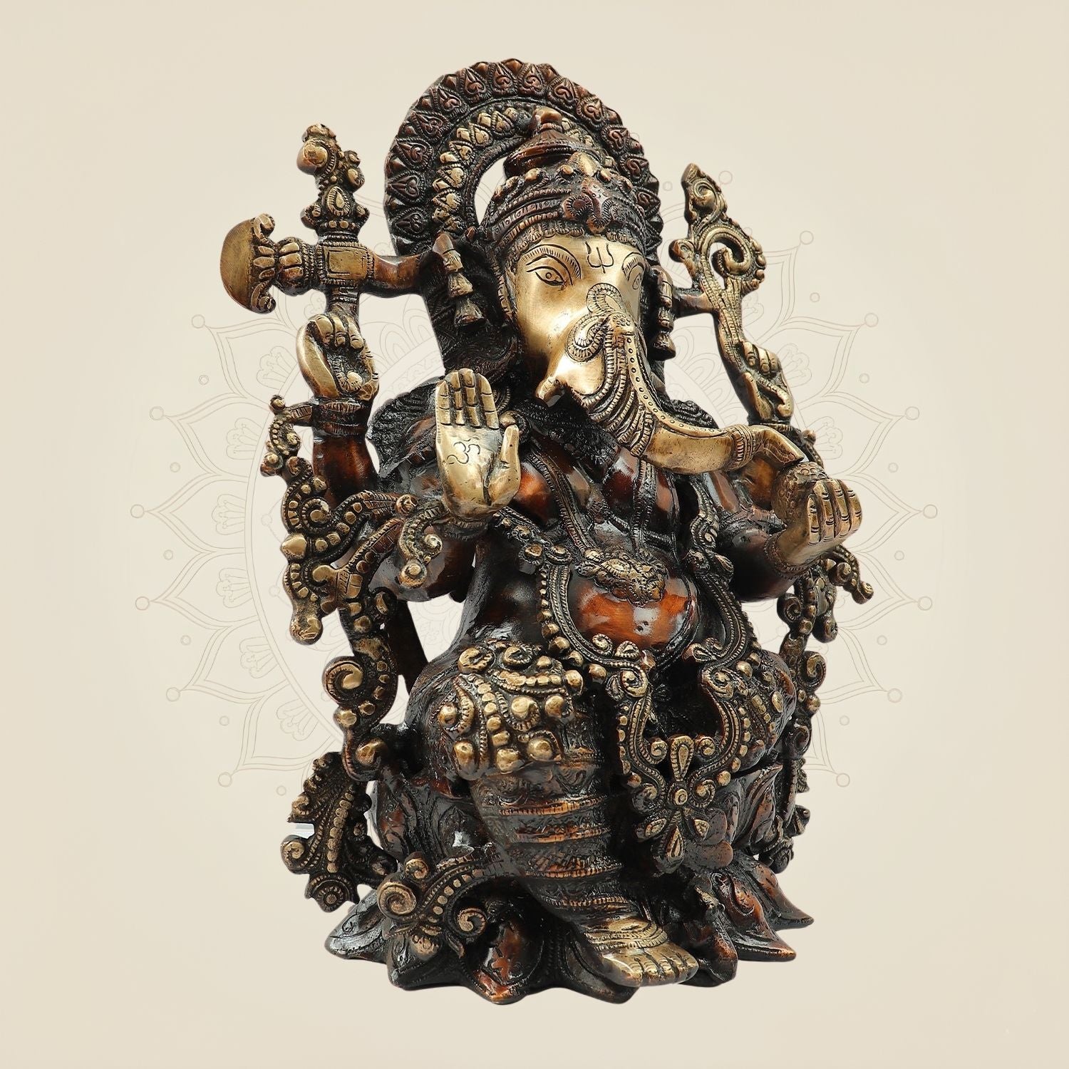 15.5" Ornate Brass Lord Ganesha Idol | Decorative Ganesh Statue for Temple, Home & Gift Purpose