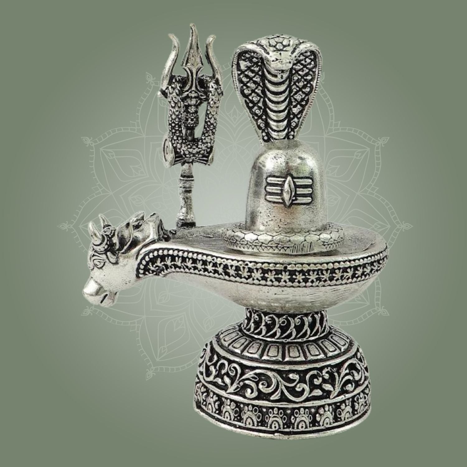 Brass Shivling Idol – 4" Silver Finish Shiva Energy Statue for Pooja & Prosperity