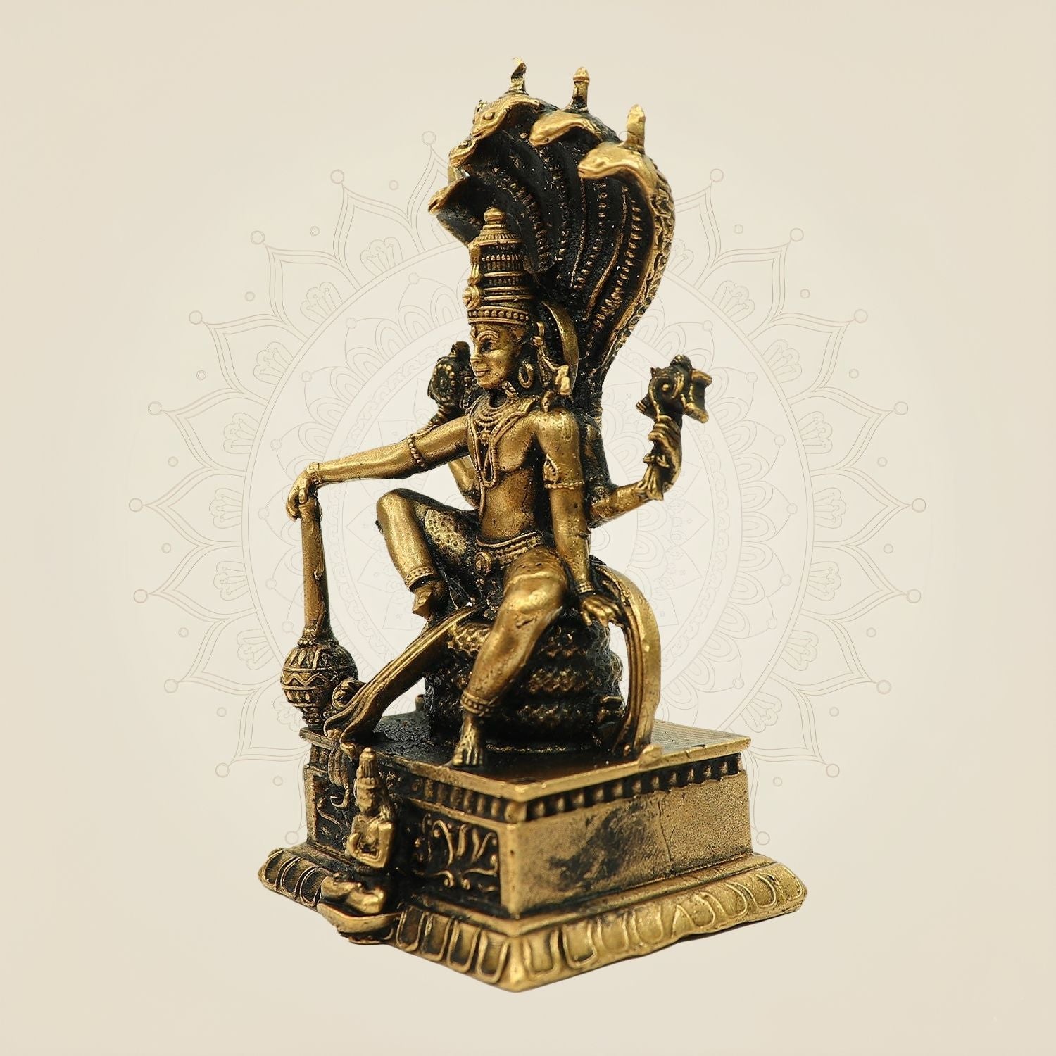 Lord Vishnu Bronze Idol on Sheshnag Throne 3.30" - Unique Statue