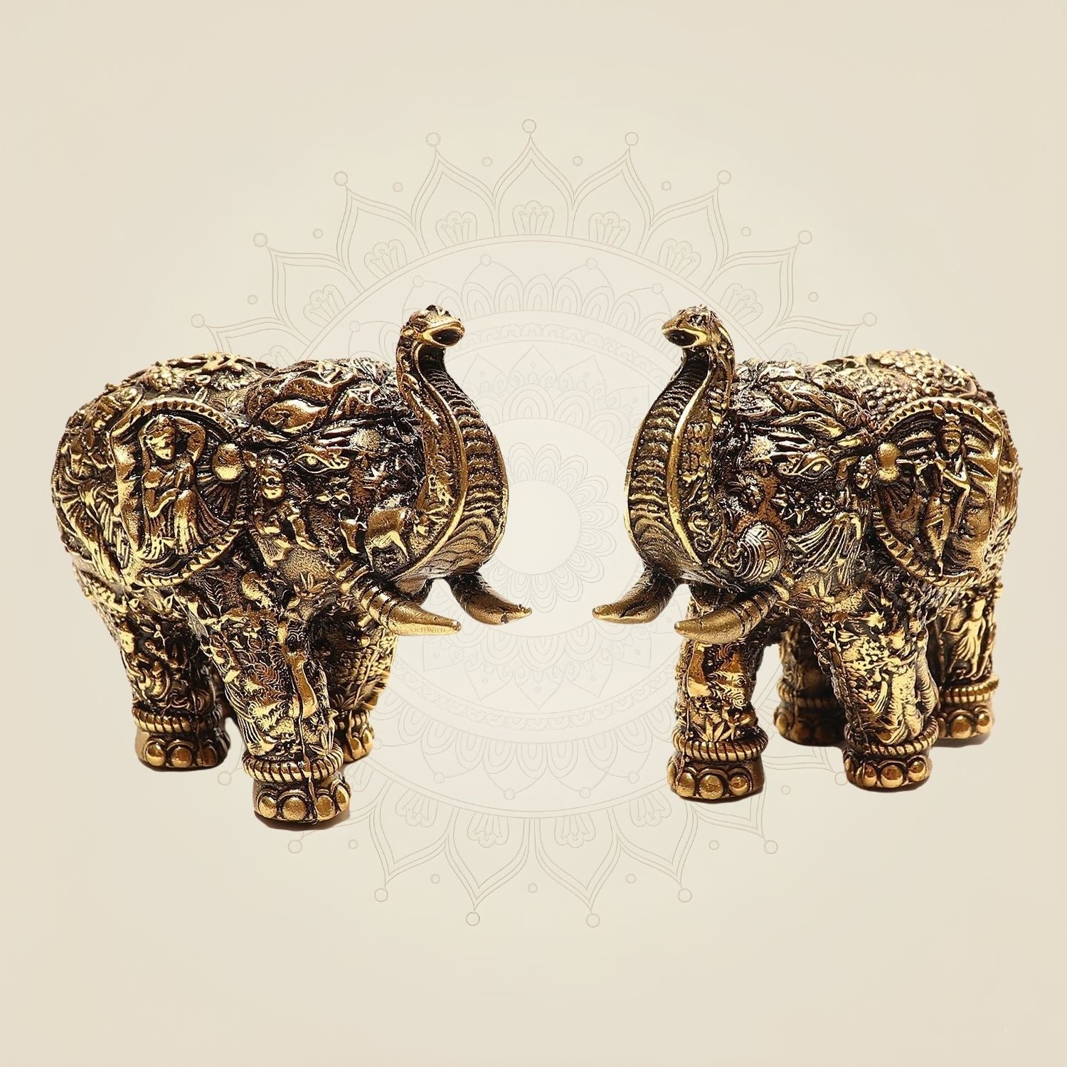 Brass Elephant Pair 3"• Handcrafted Vastu Decor – Small Size Statues