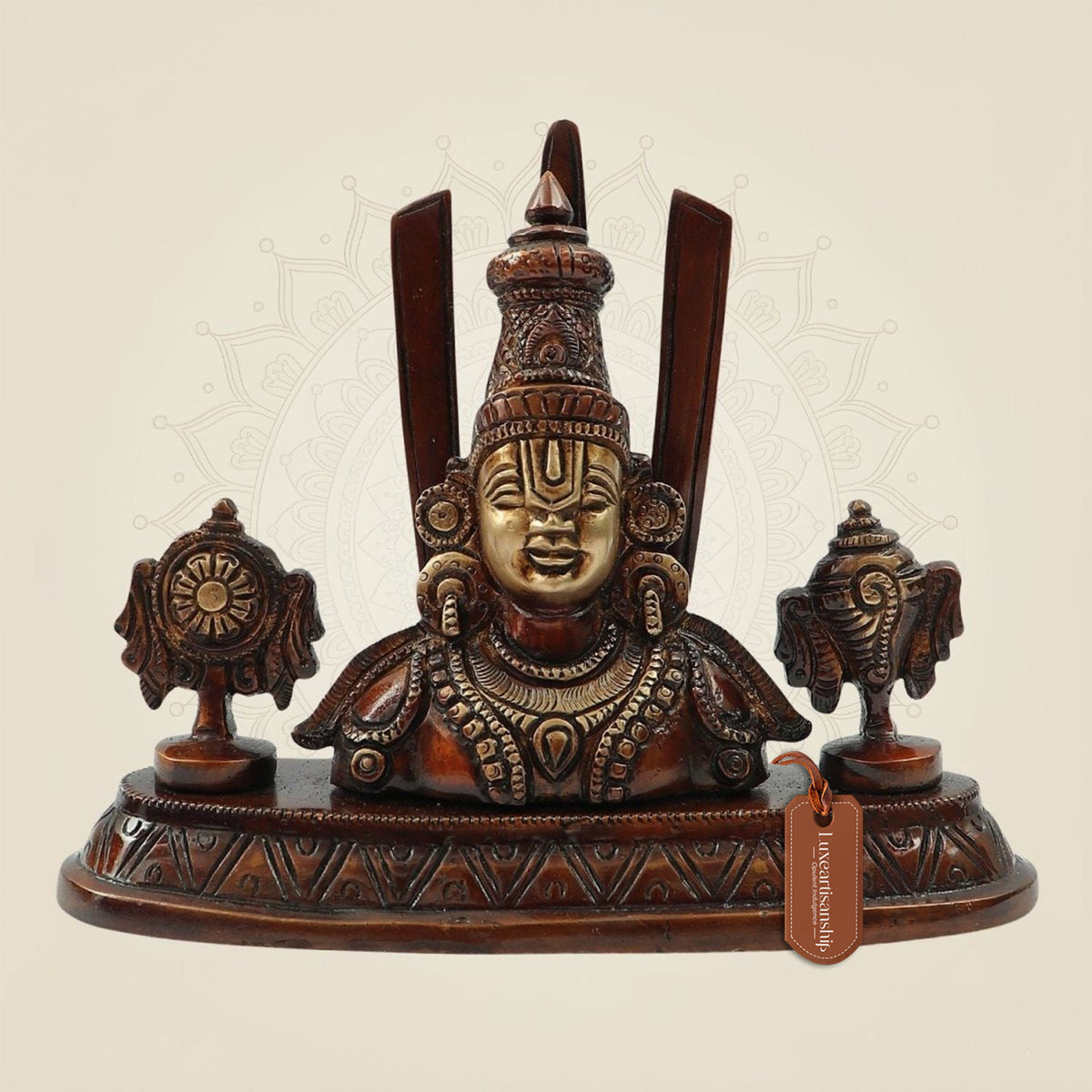 Brass Tirupati Balaji with Trisul – 5.75 Inch Idol in Colored Patina & Butter Finish for Puja & Décor