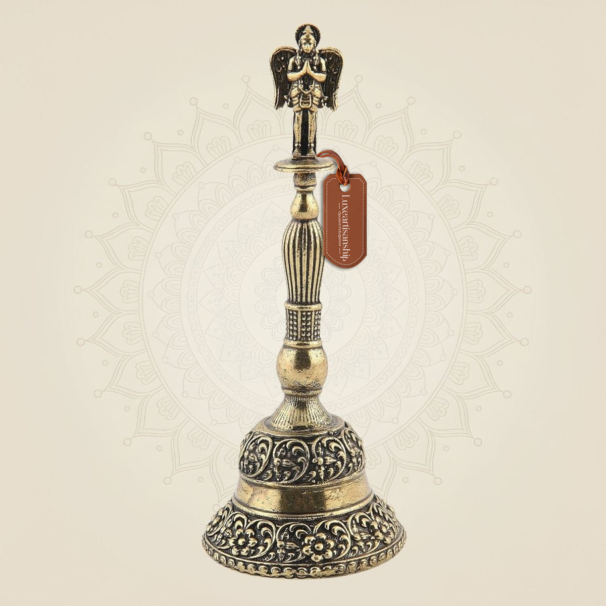 Pure Brass Pooja Bell with Garud – 4.25" Light Handcrafted Bell for Temple & Rituals