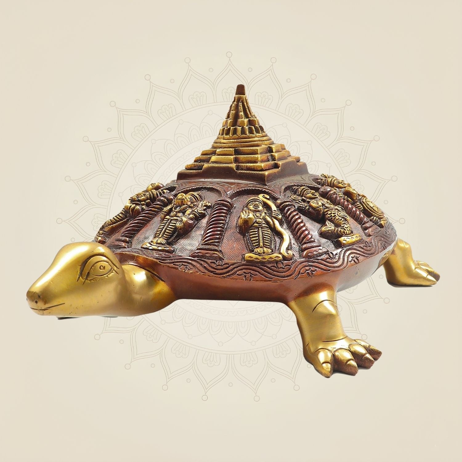 Exquisite Brass Dashavatara on Tortoise Figurine 5.75– Traditional Indian Spiritual Décor