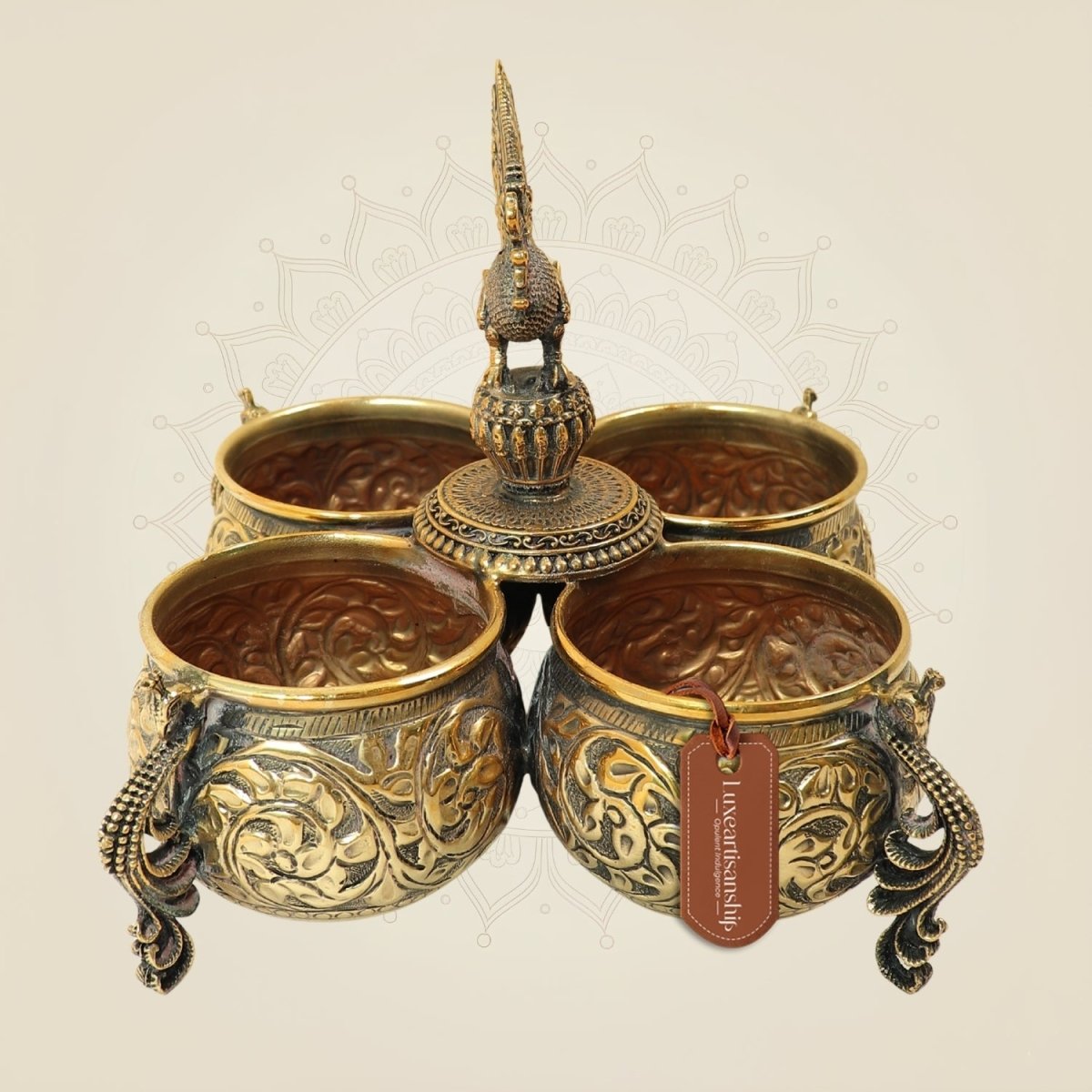 6" Brass Peacock Dry Fruit Bowl Set for Home Decor & Festive Gifting - Luxeartisanship