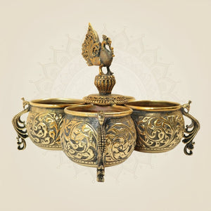 6" Brass Peacock Dry Fruit Bowl Set for Home Decor & Festive Gifting - Luxeartisanship