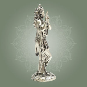 6" Lord Krishna Silver Plated Brass Idol for Home Decor and Gifting - Luxeartisanship