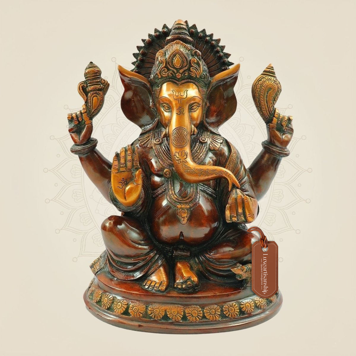 Brass Blessing Lord Ganesha Statue 12" – Handmade Spiritual Temple Idol
